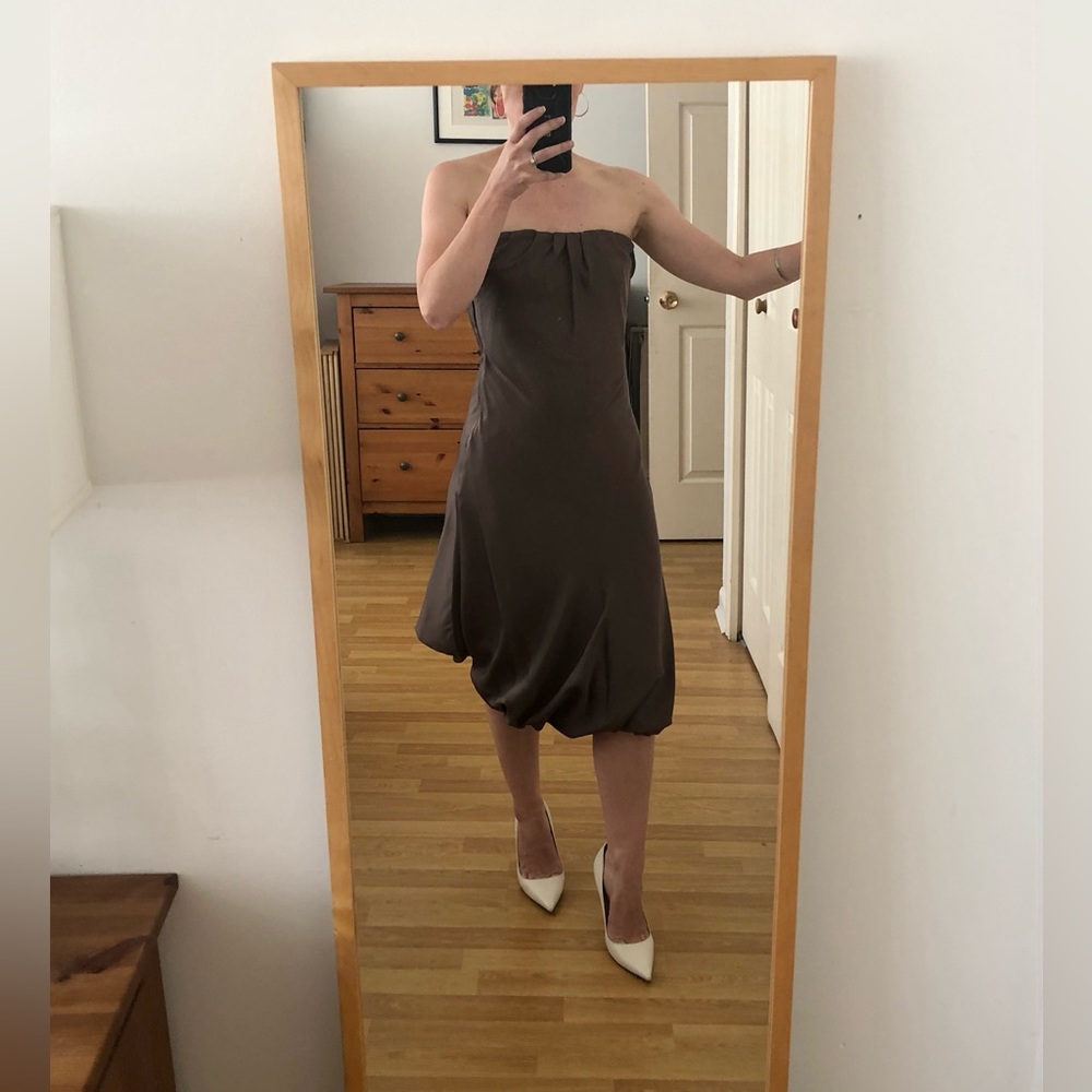 Gucci Strapless Grey Bubble Hem Dress